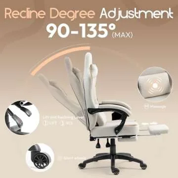 Dowinx Fabric Gaming Chair with Pocket Spring Cushion,Breathable Computer Chair with Massage Lumbar Support and Footrest,High Back Game Office Chair for Adult,Beige