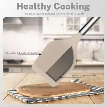 QMVESS Silicone Cooking Utensils Set, 28 Pcs Non-Stick Kitchen Utensils Set with Holder, 446°F Heat Resistant Spatula, Tongs, Spoons Set with Stainless Steel Handle Kitchen Gadgets (Khaki)