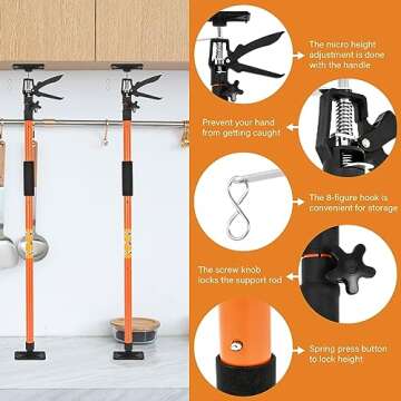2Pack Adjustable Support Pole,Steel 3rd Hand Support System,Support Rod for Jacks Cargo Bars Drywalls,Cabinet Jacks for Installing Cabinets,Extends from 45 to 114 Inch,Supports up to 154 lbs