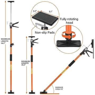 2Pack Adjustable Support Pole,Steel 3rd Hand Support System,Support Rod for Jacks Cargo Bars Drywalls,Cabinet Jacks for Installing Cabinets,Extends from 45 to 114 Inch,Supports up to 154 lbs