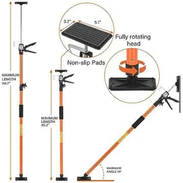 2Pack Adjustable Support Pole,Steel 3rd Hand Support System,Support Rod for Jacks Cargo Bars Drywalls,Cabinet Jacks for Installing Cabinets,Extends from 45 to 114 Inch,Supports up to 154 lbs