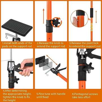 2Pack Adjustable Support Pole,Steel 3rd Hand Support System,Support Rod for Jacks Cargo Bars Drywalls,Cabinet Jacks for Installing Cabinets,Extends from 45 to 114 Inch,Supports up to 154 lbs