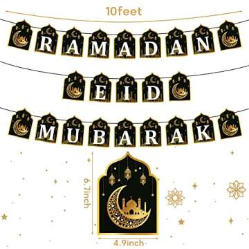 WATINC 2 in 1 Ramadan Banner Eid Mubarak Decoration, Ramadan Kareem Hanging Banners Decor, No DIY Ne...