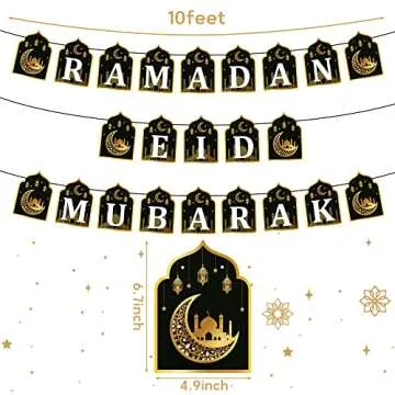 WATINC 2 in 1 Ramadan Banner Eid Mubarak Decoration, Ramadan Kareem Hanging Banners Decor, No DIY Ne...
