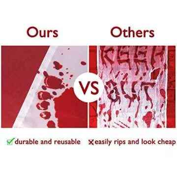 Halloween Scary Decorations Set: No One Leave Backdrop, Horror Banner, Bloody Footprints and Handprints Floor Clings Decals, Zombie Vampire Party Indoor Outdoor Decor Supplies