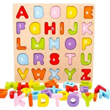 Alphabet Puzzle, WOOD CITY ABC Letter Puzzles for Toddlers1 2 3 Years Old, Educational Learning Toys for Toddlers, Alphabet Toys with Puzzle Board & Letter Blocks, Best Surprise for Girls and Boys