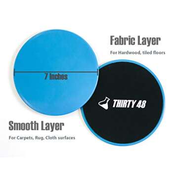 Thirty48 Gliding Discs Core Sliders and 5 Exercise Resistance Bands | Strength, Stability, and Training for Home, Gym, Travel | User Guide & Carry Bag