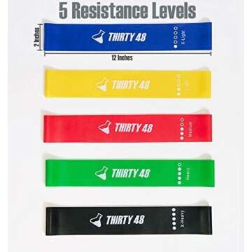 Thirty48 Gliding Discs Core Sliders and 5 Exercise Resistance Bands | Strength, Stability, and Training for Home, Gym, Travel | User Guide & Carry Bag