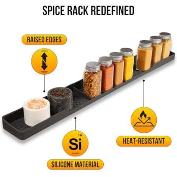 TEO Magnetic Stove Top Shelf - Black Silicone 30" Over the Stove Spice Rack, Heat Resistant, No Hassle Installation, Dishwasher Safe, Over Oven Shelf