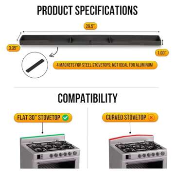 TEO Magnetic Stove Top Shelf - Black Silicone 30" Over the Stove Spice Rack, Heat Resistant, No Hassle Installation, Dishwasher Safe, Over Oven Shelf