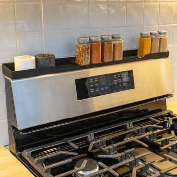 TEO Magnetic Stove Top Shelf - Black Silicone 30" Over the Stove Spice Rack, Heat Resistant, No Hassle Installation, Dishwasher Safe, Over Oven Shelf