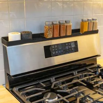 TEO Magnetic Stove Top Shelf - Black Silicone 30" Over the Stove Spice Rack, Heat Resistant, No Hassle Installation, Dishwasher Safe, Over Oven Shelf