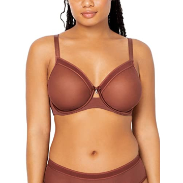 Curvy Couture Women’s Sexy Sheer Mesh Plus Size Full Coverage Bra, Chocolate, 38DD