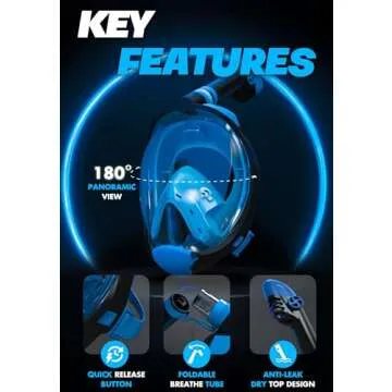 COZIA DESIGN Snorkeling Gear for Adults with Fins - Full Face Snorkel Mask and Swim Fins, 180° Panoramic View Snorkel Mask, Anti Fog and Anti Leak Adult Snorkel Set (Blue, Mask L - Fins L)