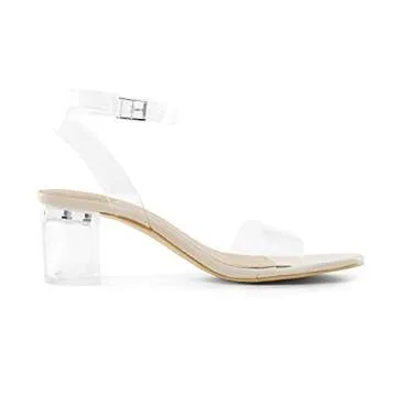 DREAM PAIRS Women's Open Toe Ankle Strap Low Block Chunky Heels Sandals Party Dress Pumps Shoes,Size 8,Nude/Clear,Carnival