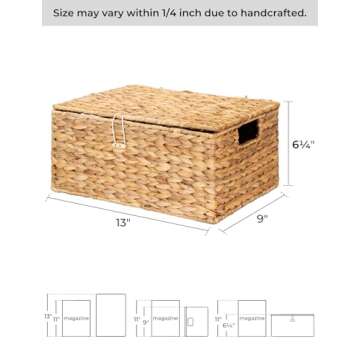 StorageWorks Water Hyacinth Wicker Baskets for Organizing, Medium Wicker Basket with Lid, Decorative...