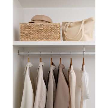 StorageWorks Water Hyacinth Wicker Baskets for Organizing, Medium Wicker Basket with Lid, Decorative Basket with Built-in Handles, Storage Basket for Shelves, 1 Pack