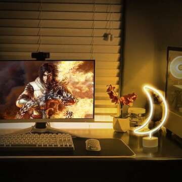 Lumoonosity Moon Neon Sign - Moon Neon Light for Bedroom, Desk, Table Decorations - Battery/USB Powered Moon Shaped Light - Stand Alone Moon Led Signs - Warm White Moon Led Light - Cute Neon Lamp Sign