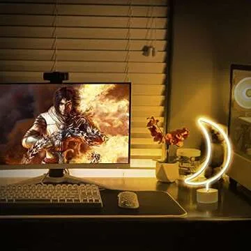 Lumoonosity Moon Neon Sign - Moon Neon Light for Bedroom, Desk, Table Decorations - Battery/USB Powered Moon Shaped Light - Stand Alone Moon Led Signs - Warm White Moon Led Light - Cute Neon Lamp Sign