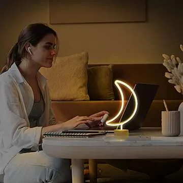 Lumoonosity Moon Neon Sign - Moon Neon Light for Bedroom, Desk, Table Decorations - Battery/USB Powered Moon Shaped Light - Stand Alone Moon Led Signs - Warm White Moon Led Light - Cute Neon Lamp Sign