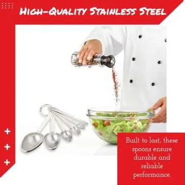 Amco Advanced Performance Measuring Spoons (Set of 6) - Includes 1 1/2 tbsp, 1 tbsp, 1 tsp, 1/2 tsp, 1/4 tsp, and 1/8 tsp, Dishwasher Safe Stainless Steel - Engraved Size Markings for Easy Use