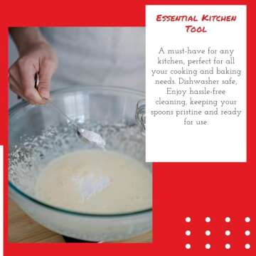 Amco Advanced Performance Measuring Spoons (Set of 6) - Includes 1 1/2 tbsp, 1 tbsp, 1 tsp, 1/2 tsp, 1/4 tsp, and 1/8 tsp, Dishwasher Safe Stainless Steel - Engraved Size Markings for Easy Use