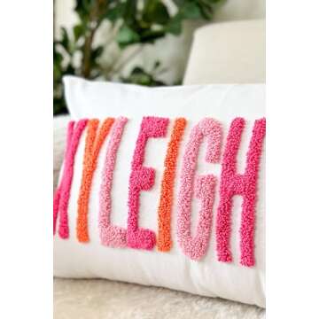 The Pine Trove Personalized Nursery Name Pillow Cover, Punch Needle Embroidered Pillow, Custom Name ...