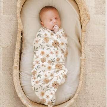 Konssy Muslin Swaddle Blankets for Boys Girls, 2 Pack Receiving Baby Blanket Large 47 x 47 inches, Soft Breathable Swaddling Wrap for Unisex Newborn (Flourish, Toffee)