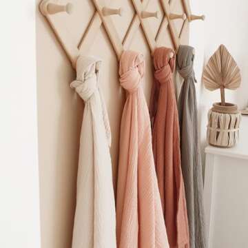 Konssy Muslin Swaddle Blankets for Boys Girls, 2 Pack Receiving Baby Blanket Large 47 x 47 inches, Soft Breathable Swaddling Wrap for Unisex Newborn (Flourish, Toffee)