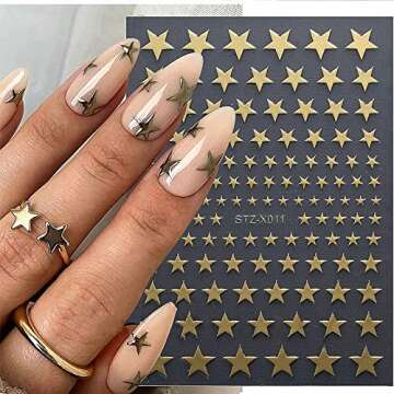 6 Sheets Gold Silver Nail Art Stickers Sun Moon Nail Stickers 3D Self-Adhesive Star Nail Decals Metallic Necklace Art Design Nail Art Supplies for Women Girls Acrylic Nails Decorations Accessories