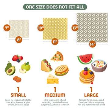 Akeeko Reusable Beeswax Food Wraps - Assorted 3 Pack, Eco-Friendly Wax Sheet Wrappers, Biodegradable...