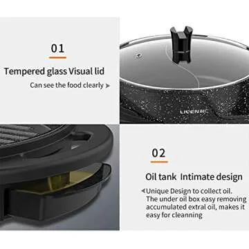 Liven Electric Grill With Hot Pot SK-J6860 Multifunctional, Indoor Teppanyaki Grill/Korean BBQ/Shabu Shabu Hot Pot, 3.6L Capacity for 2-10 People