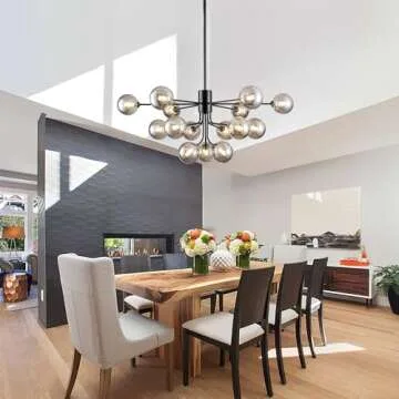 Elegant 15-Light Sputnik Chandelier with Smoke Glass Globes