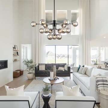 Chandeliers for Dining Room,15 Lights Sputnik Chandeliers 39 Inch Modern Chandelier Black Sputnik Ceiling Light Fixture with Smoke Glass Globe Chandelier Pendant Light for Kitchen Island Living Room