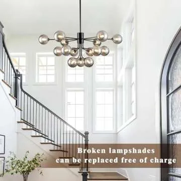Elegant 15-Light Sputnik Chandelier with Smoke Glass Globes