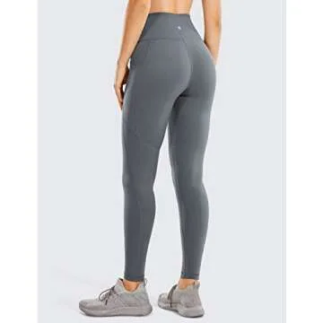 CRZ YOGA Women's Naked Feeling Workout Leggings 28 Inches - High Waisted with Pockets Tummy Control Leggings Dark Carbon Small