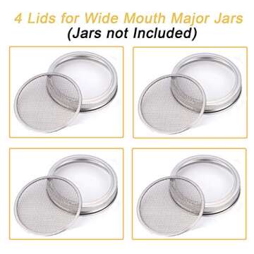 Haswe Seed Sprouting Jar Kit (JARS NOT INCLUDED) - 4 Stainless Steel Screen Sprout Lids，1 Melamine...
