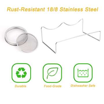 Haswe Seed Sprouting Jar Kit (JARS NOT INCLUDED) - 4 Stainless Steel Screen Sprout Lids，1 Melamine Tray, Stand and Canning Brush for Wide Mouth Mason Jar | Growing Broccoli, Alfalfa, Mung Bean