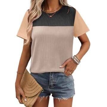 Zeagoo Womens Summer Tops to Wear with Leggings T Shirts Women Short Sleeve Tunic Tops Round Neck Blouse Womens Casual Loose Shirts Black S