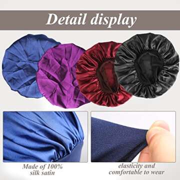 SWEET VIEW 4 Pcs Silk Satin Bonnet Set for Hair Care