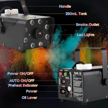 LURT Mini Fog Machine with Wireless Remote Control 500W