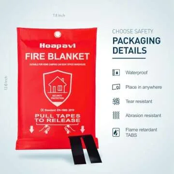 Hoapavi 2-Pack Emergency Fire Blanket for Home & Kitchen, 40” x 40" Flame-Resistant Blankets Suita...