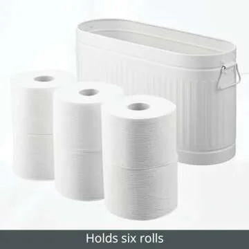 mDesign Large Steel Free Standing Toilet Paper Organizer, 6-Roll Tissue Storage Holder Container Bin for Bathroom Floor, Fits Under Sink, Vanity, Shelf, In Cabinet, or Corner, Oscar Collection - White