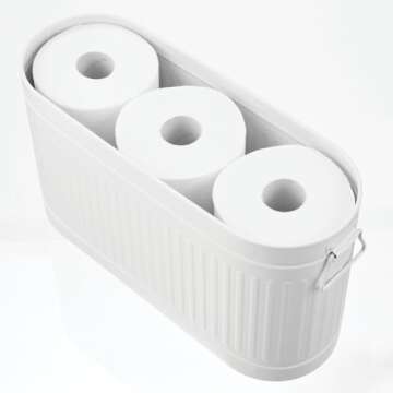 mDesign Large Steel Free Standing Toilet Paper Organizer, 6-Roll Tissue Storage Holder Container Bin for Bathroom Floor, Fits Under Sink, Vanity, Shelf, In Cabinet, or Corner, Oscar Collection - White