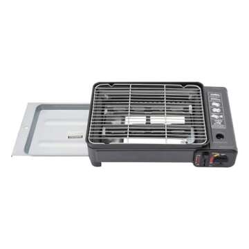 Portable Gas Grill Butane Stove, Portable Camping Grill Gas Stove Portable Tabletop bbq Grill Free Standing BBQ Grill with Grilling Net Carry Case for Camping Traveling Outdoor Cooking