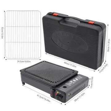 Portable Gas Grill Butane Stove, Portable Camping Grill Gas Stove Portable Tabletop bbq Grill Free Standing BBQ Grill with Grilling Net Carry Case for Camping Traveling Outdoor Cooking