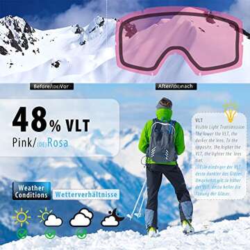 ZABERT Womens Ski Snow Snowboard Goggles for Women Youth, Over Glasses OTG Anti-fog for Skiing Snowb...