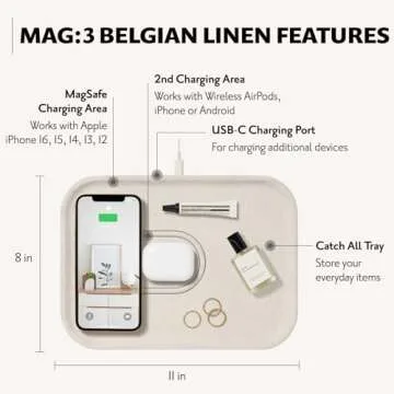 COURANT MAG:3 Charger and Tray - Belgian Linen, Multi-Device Charger Compatible with MagSafe iPhones 16, 15, 14, 13, 12 or Wireless AirPod Cases (Natural)