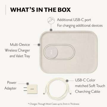 COURANT MAG:3 Charger and Tray - Belgian Linen, Multi-Device Charger Compatible with MagSafe iPhones 16, 15, 14, 13, 12 or Wireless AirPod Cases (Natural)