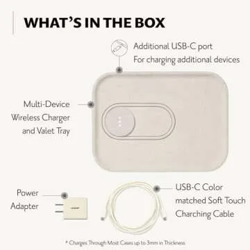 COURANT MAG:3 Charger and Tray - Belgian Linen, Multi-Device Charger Compatible with MagSafe iPhones 16, 15, 14, 13, 12 or Wireless AirPod Cases (Natural)